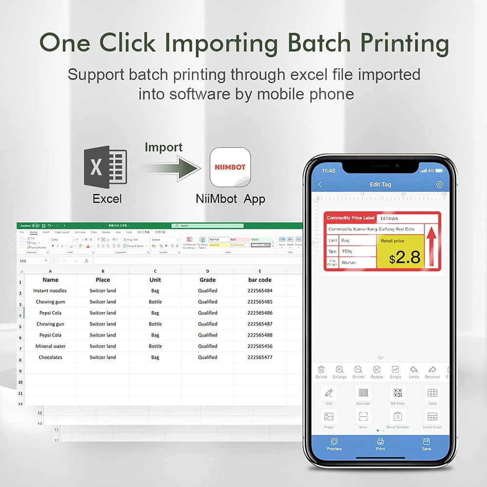 Niimbot B21- Kabelloser tintenloser Etikettendrucker, Barcode-Etikettendrucker, Druckpapier, Aufkleber Maschine 20 mm - 50 mm