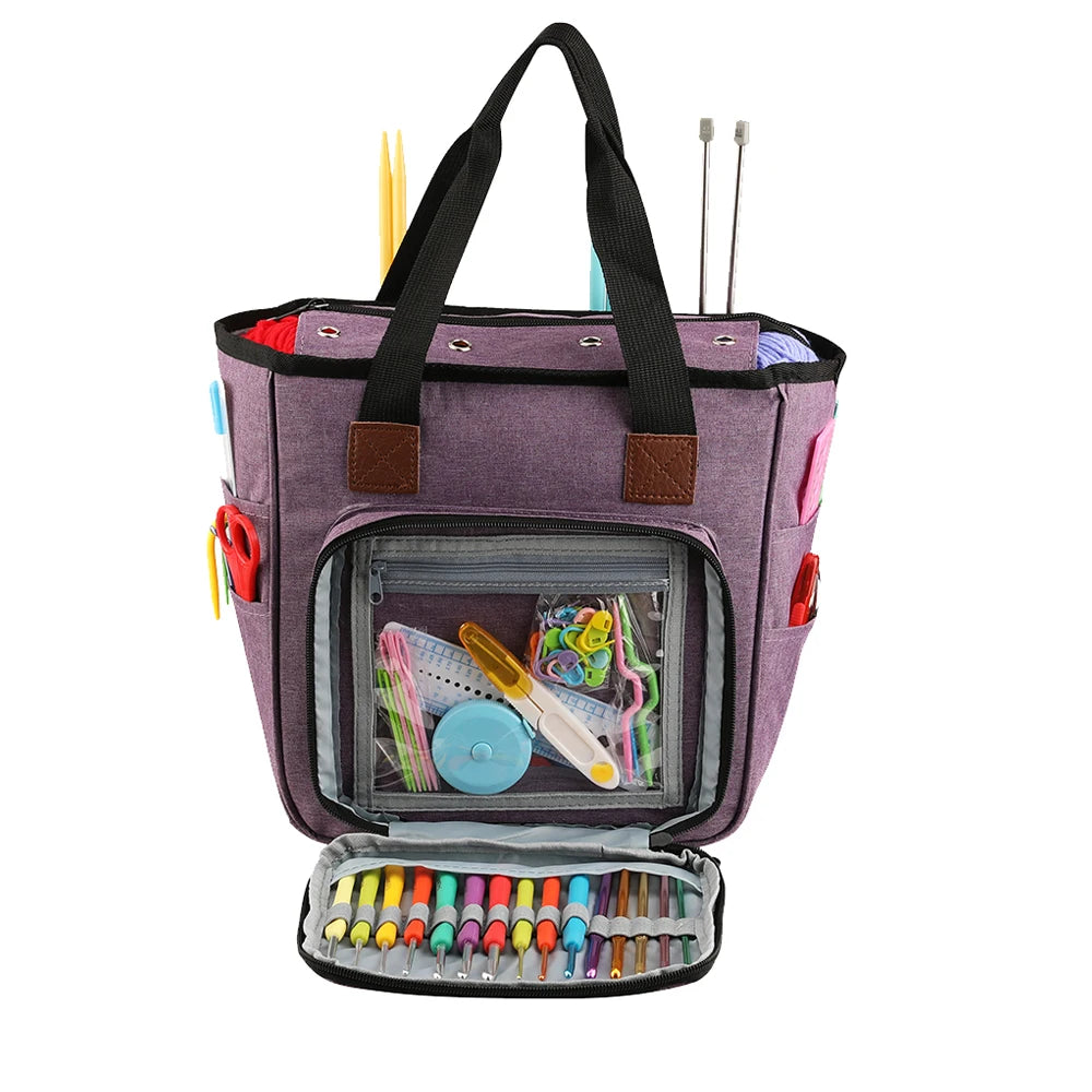 KOKNIT Strick-Tragetasche, Garn-Aufbewahrungstasche für Stricknadeln, Häkelnadeln und Nähzubehör, DIY-Nähset-Tasche für Mamas