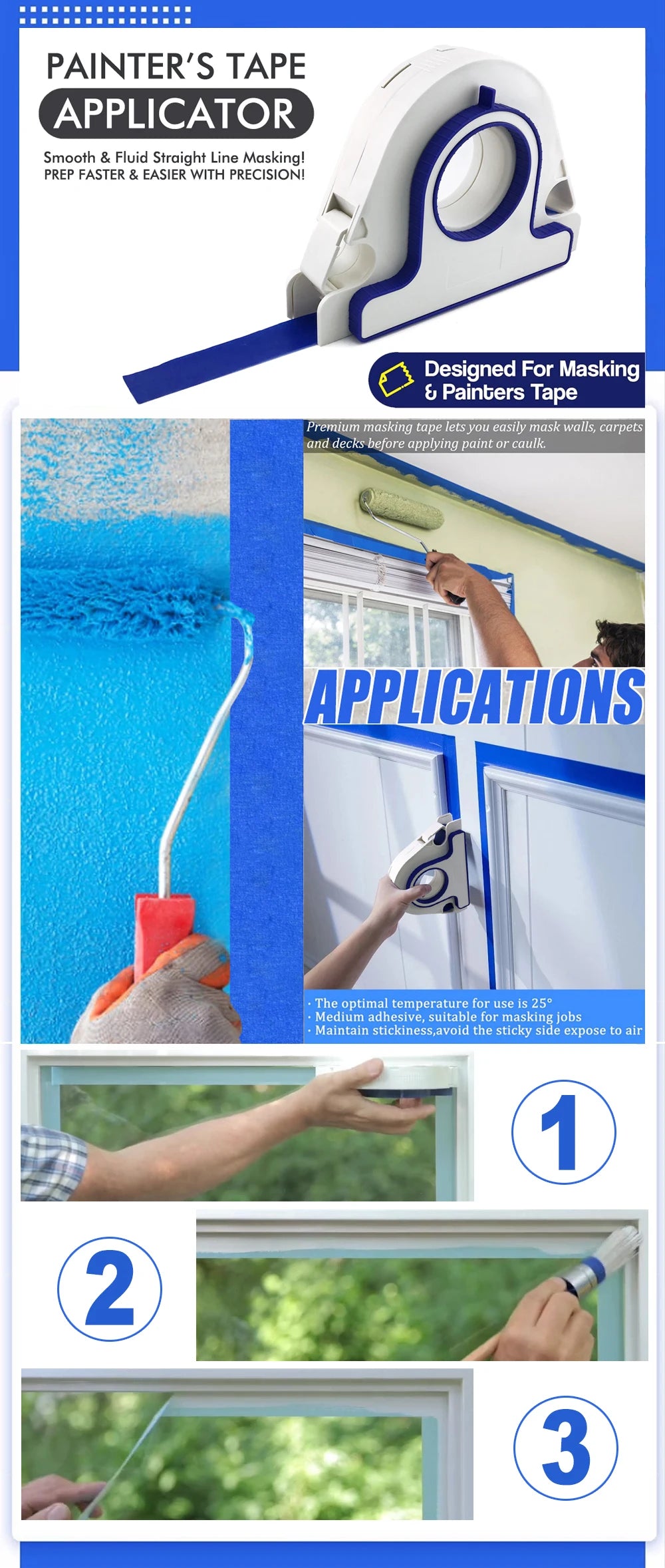 Maler-Klebebandabroller, Kantenschloss-Abdeckband-Applikator für präzises Malen, Weihnachts-DIY-Dekor auf Fenster, Türrahmen, Heimwerkzeug