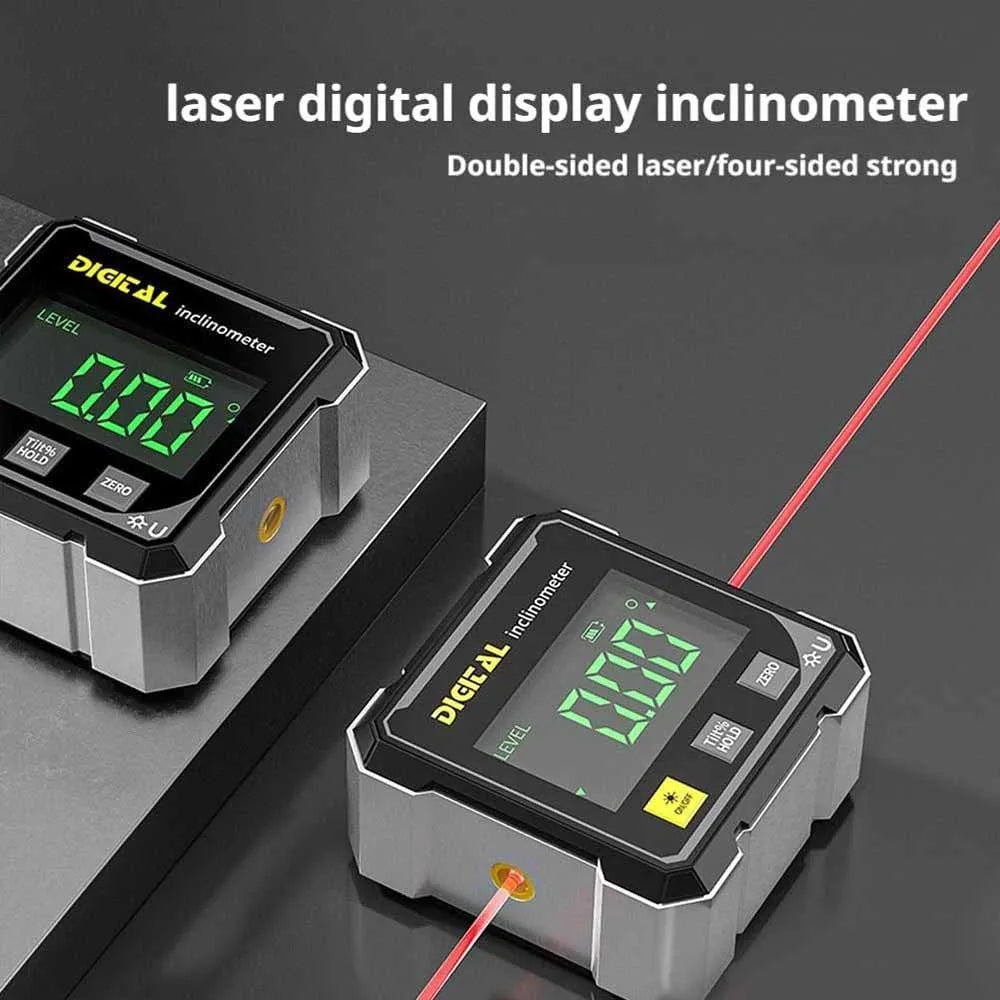 4-seitiger magnetischer digitaler Winkelmesser mit Laser, elektronischer Winkelmesser, Horizontometer, Neigungsmesser, Winkellineal, Neigungsmessung