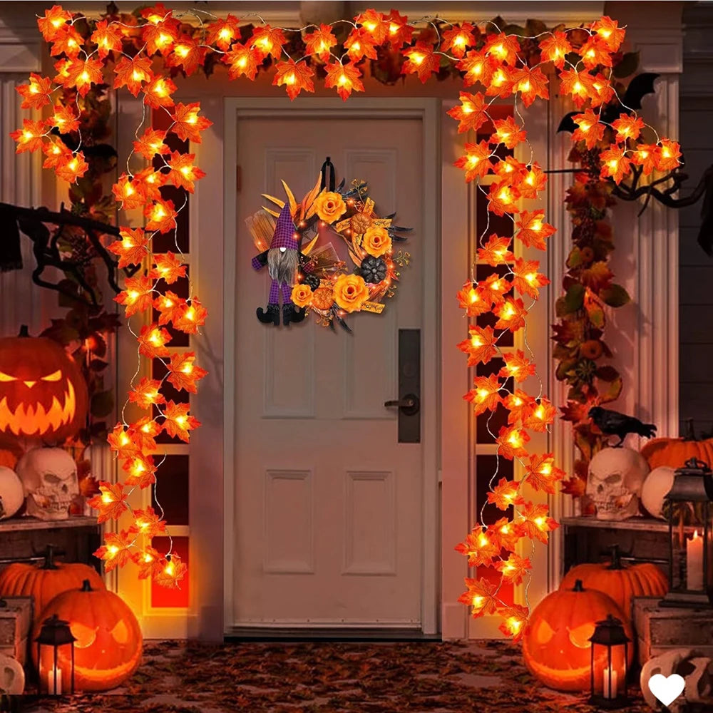 2/3/6M Halloween LED Lichterkette, Künstliche Ahornblatt Laternengirlande, Halloween Weihnachten Thanksgiving Day Heimdekorationen