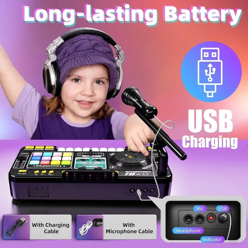 DJ Mischspielzeug für Kinder, multifunktionale Bluetooth-DJ-Tastaturen, Plattenspieler-Controller, Kinder-Musikinstrument, Lernspielzeug