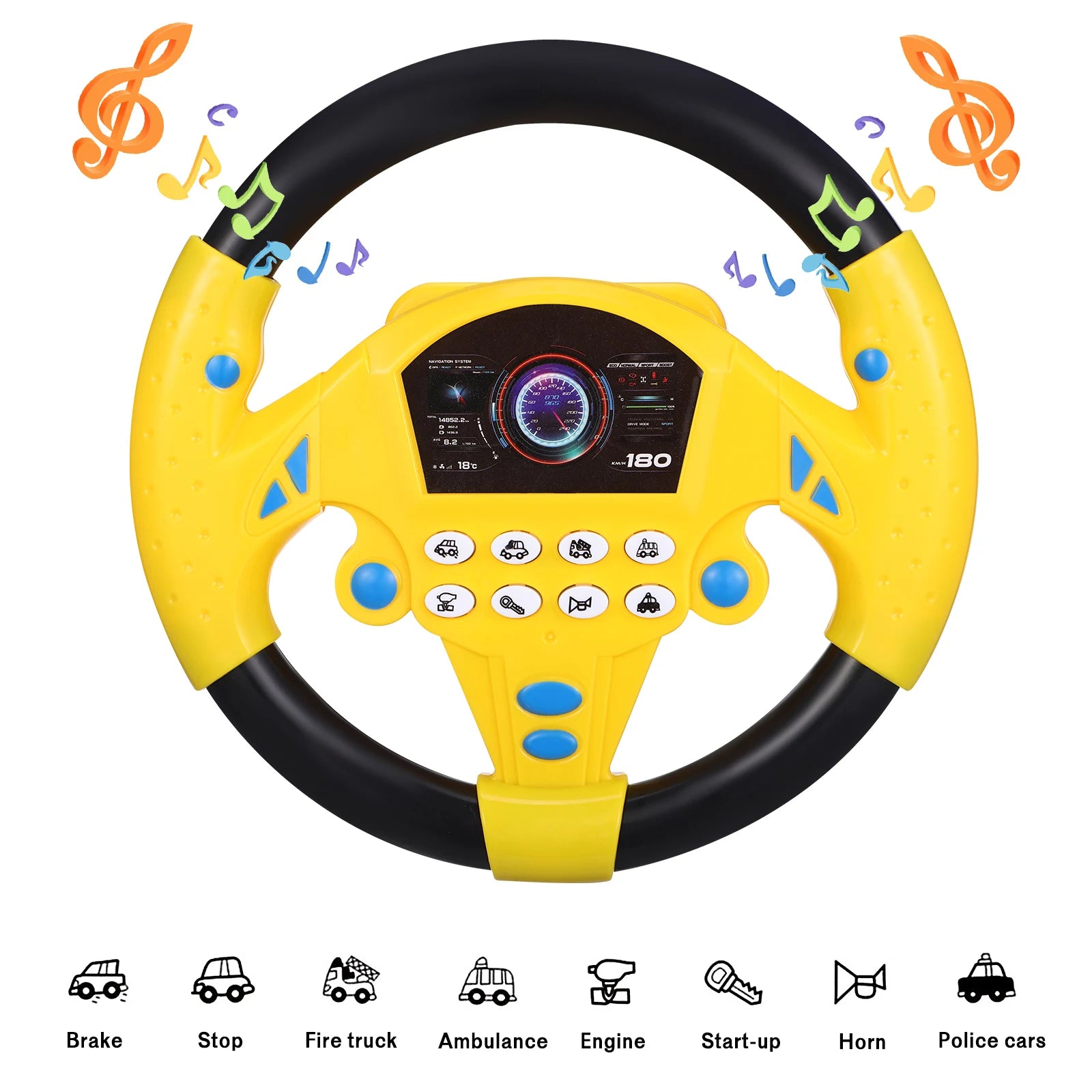 Simulieren Sie das Fahren eines Autos, Lenkrad, elektrisches Spielzeuggeräusch, musikalische Ausbildung für Kinder, Schieben eines Wagens, Fahren eines Stimmspielzeugs