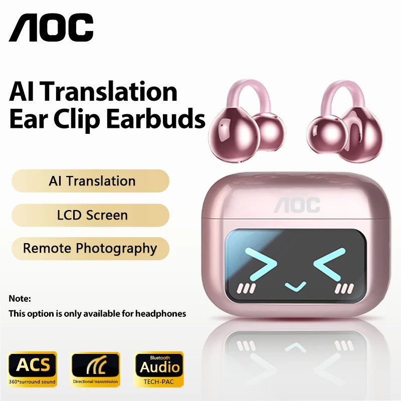 AI-Übersetzungskopfhörer AOC Ohrclip-Ohrhörer OWS Bluetooth Smart LCD-Bildschirm-Touch-Kopfhörer Gaming Wireless Sport Headset 3521