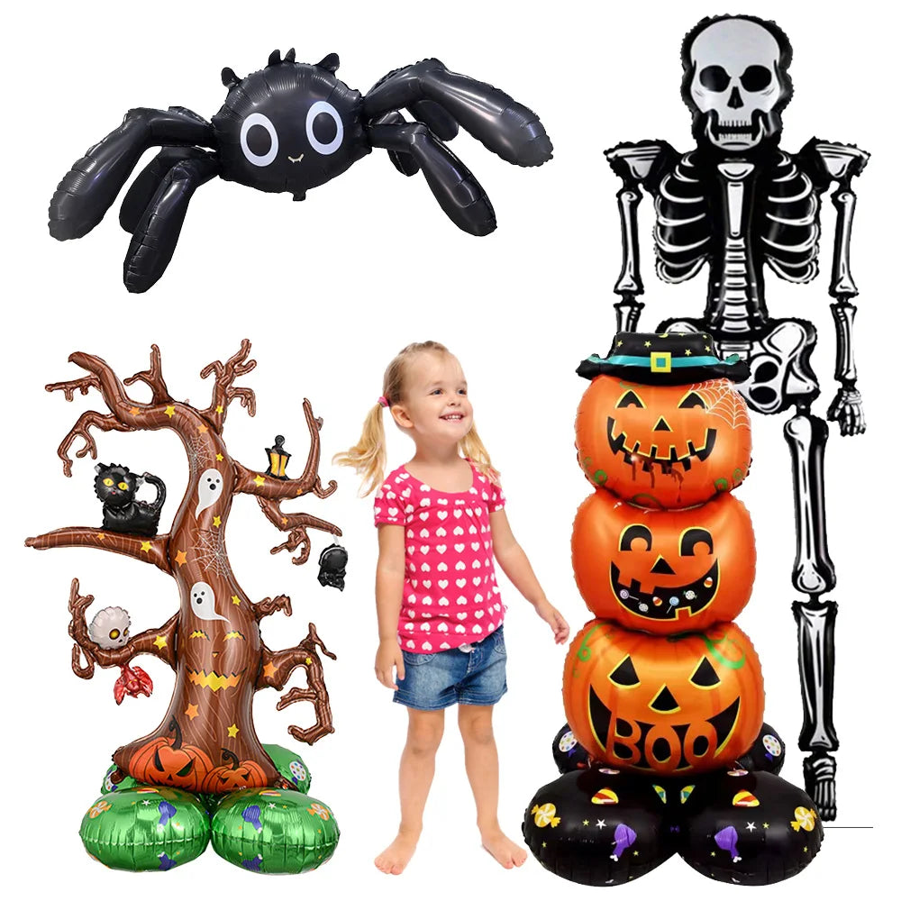 Riesiger stehender Halloween-Kürbis-Skelett-Totenkopf-Ballon, Halloween-Ballonspielzeug für Kinde,r Halloween-Party-Dekorationsballon