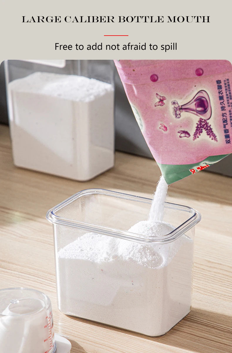 2300ml luftdichter Aufbewahrungsbehälter für Waschmittelpulver mit Deckel, Vorratsglas für Getreide, Vorratsbehälter für Bleichmittel mit Etiketten