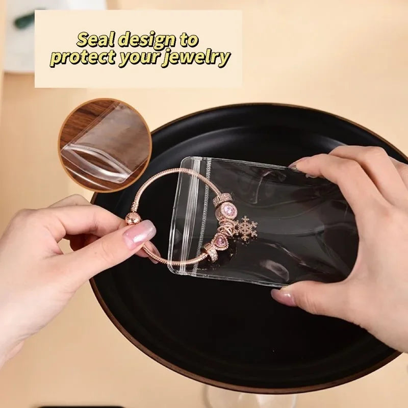 10/50/100 Stück selbstdichtende Zip-Lock-Beutel aus PVC für Schmuck, wiederverschließbar, dick, transparent, mit Druckverschluss, Aufbewahrungsbeutel für Geschenkverpackungen