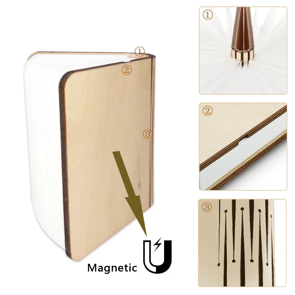 3D Holz Faltbare LED Buch Nachtlicht 3 / 5 Beleuchtung Farben 5V