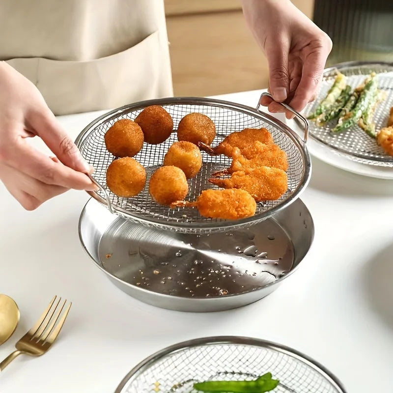Filterschale aus Edelstahl, wiederverwendbarer runder Netzkorb, zum Braten, Grillen, Küchensieb, Wasserfilterkorb für Obst und Gemüse