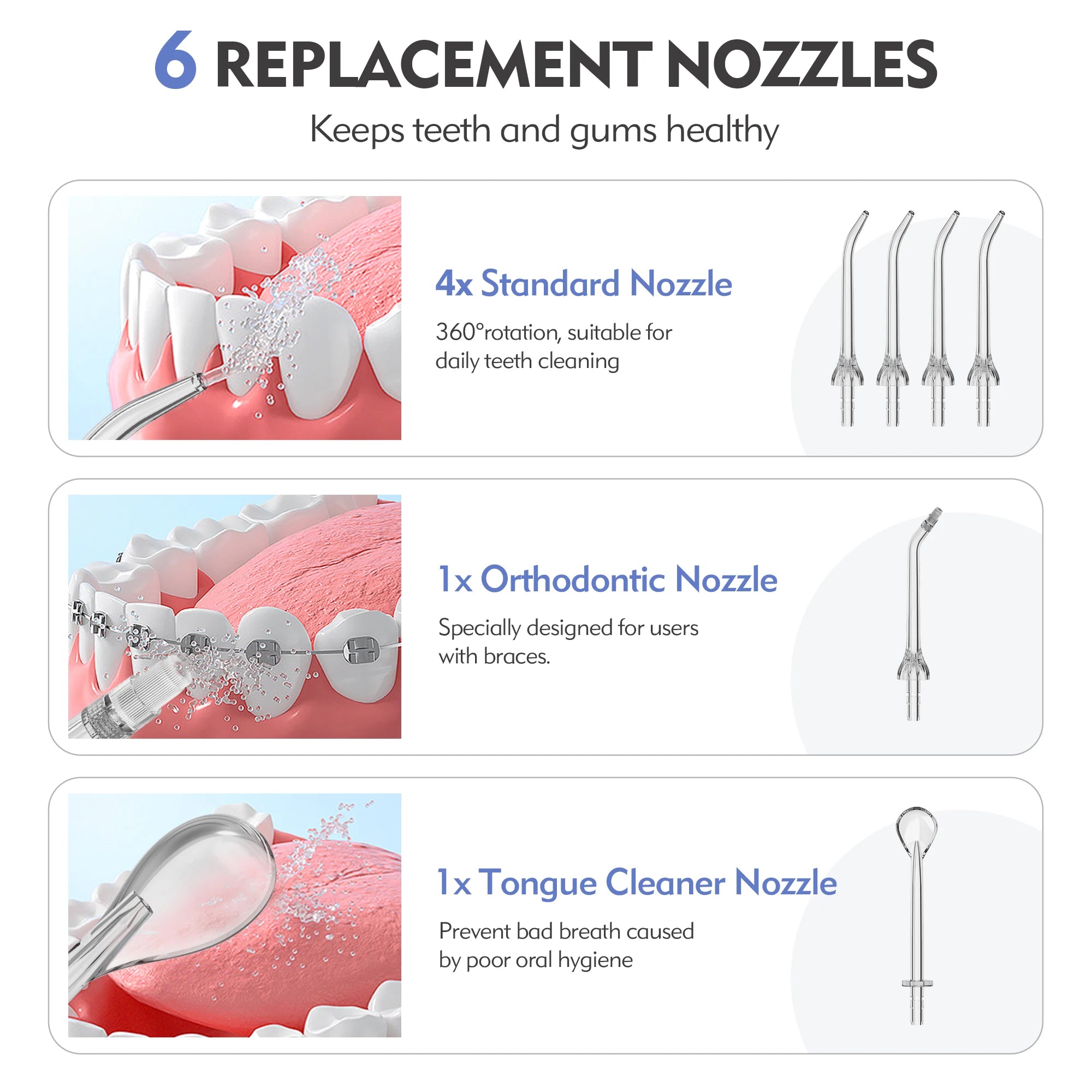 Sejoy Wasserflosser Dental Akku für die Zahnreinigung, 5 Modi, Munddusche, Zahnspangen, Zahnseide, Reiniger, tragbar, für Reisen nach Hause