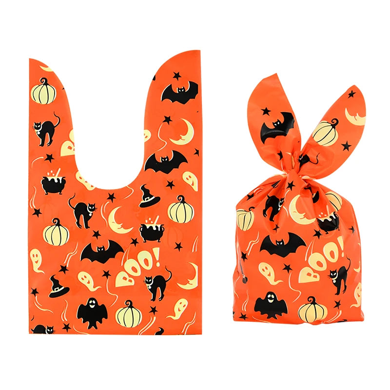 25/50 Stück Halloween Süßigkeitentüten, Kaninchenohr Kürbis, Plastiktüte, Kekse, Dessert DIY Verpackung, Kid Halloween, Party Geschenk Dekor