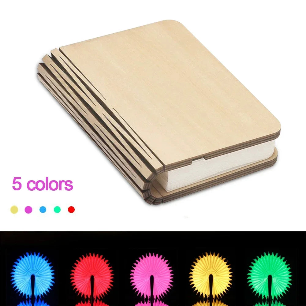3D Holz Faltbare LED Buch Nachtlicht 3 / 5 Beleuchtung Farben 5V