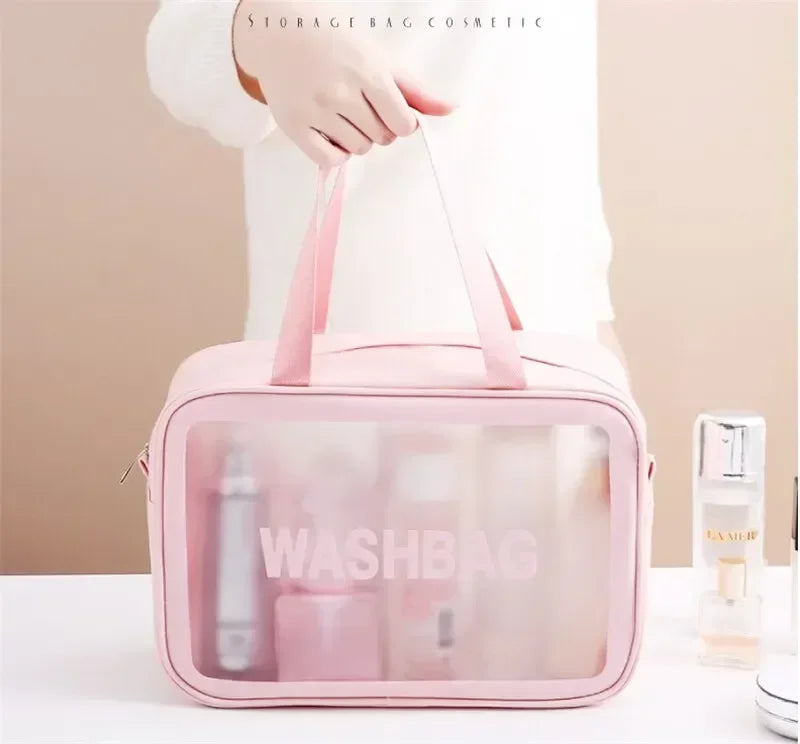 Wasserdichte tragbare Reise-Kulturtasche für Damen, transparent, Make-up-Aufbewahrungstasche, große Kapazität, Kosmetik-Organizer, Schönheitstasche für Damen
