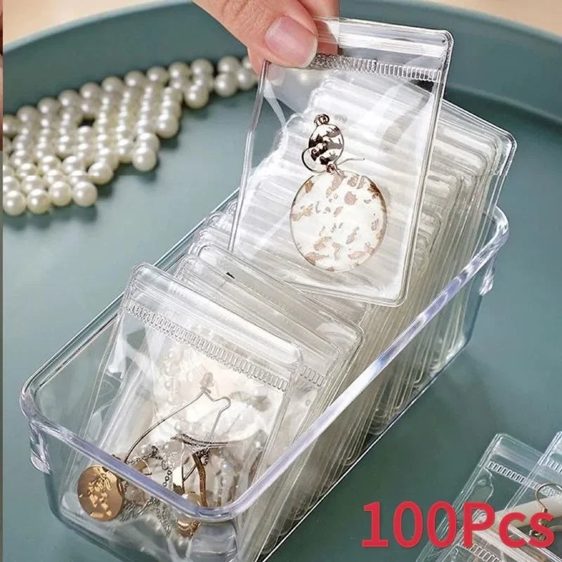 10/50/100 Stück selbstdichtende Zip-Lock-Beutel aus PVC für Schmuck, wiederverschließbar, dick, transparent, mit Druckverschluss, Aufbewahrungsbeutel für Geschenkverpackungen
