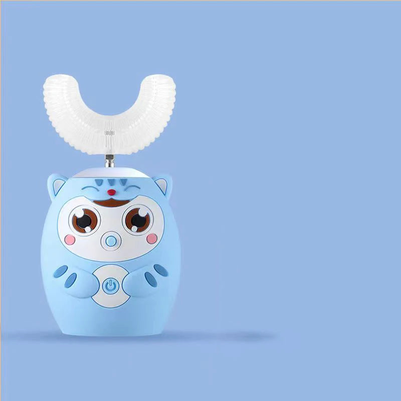 360° Schallzahnbürste für Kinder, U-Form, automatische Silikonzahnbürste, Smart-Timer, wiederaufladbar, blaues Licht, IPX7
