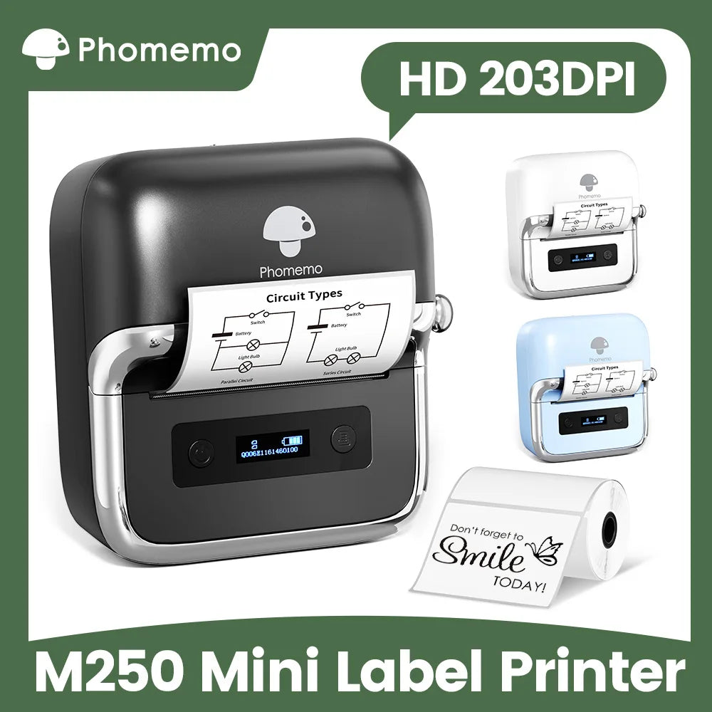 Phomemo M250 Etikettendrucker, 75 mm, Thermo-Etikettendrucker 2025, Upgrade tragbarer Barcode-Drucker für den Aufkleberdrucker von Business Home