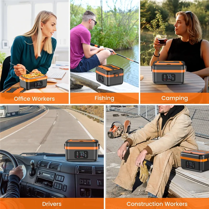 A07R Cordless Electric Lunch Box With 16000Mah Battery Rechargeable Self-Heating Food Warmer For Work/Travel Car/Office Us Plug