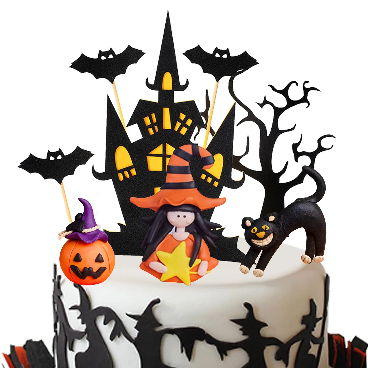 8 stücke Halloween Kuchen, Topper Spukhaus Kürbis, Mädchen Fledermaus, Schwarze Katze Cupcake topper für Wizard Party, Ghost Party, Spider Party