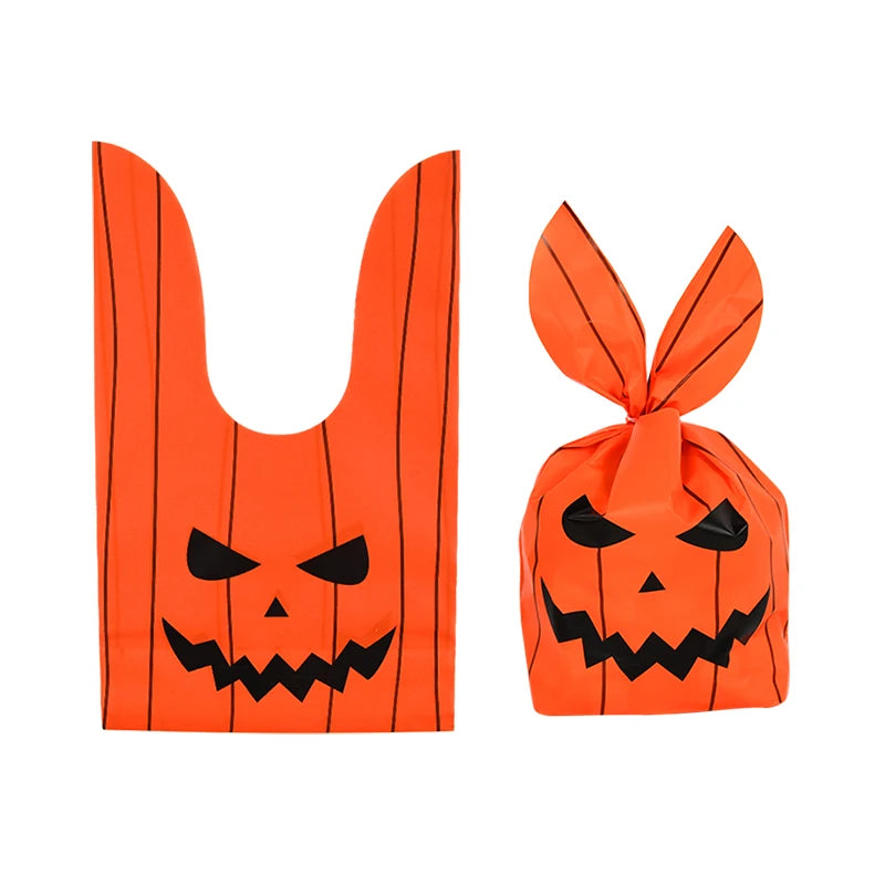 25/50 Stück Halloween Süßigkeitentüten, Kaninchenohr Kürbis, Plastiktüte, Kekse, Dessert DIY Verpackung, Kid Halloween, Party Geschenk Dekor