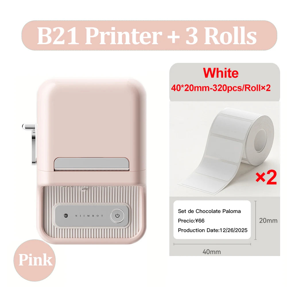 Niimbot B21- Kabelloser tintenloser Etikettendrucker, Barcode-Etikettendrucker, Druckpapier, Aufkleber Maschine 20 mm - 50 mm