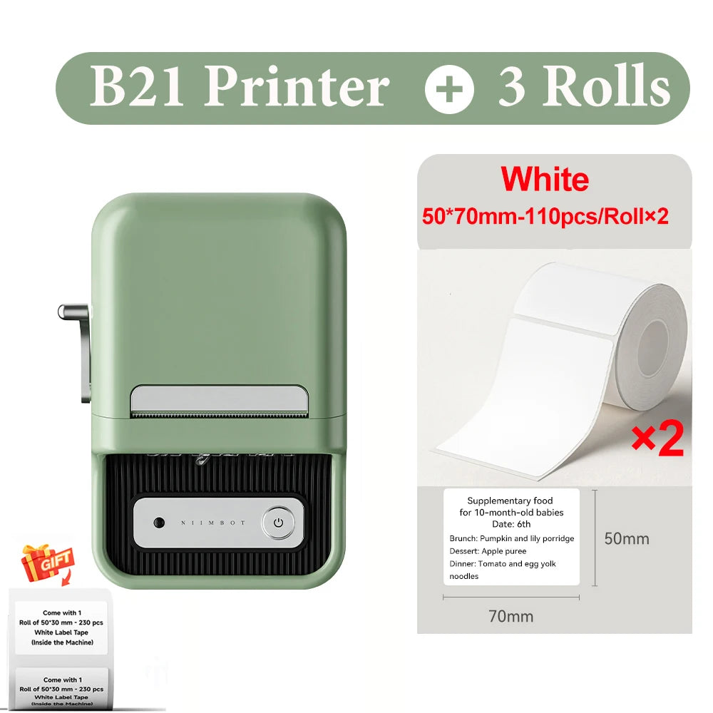 Niimbot B21- Kabelloser tintenloser Etikettendrucker, Barcode-Etikettendrucker, Druckpapier, Aufkleber Maschine 20 mm - 50 mm