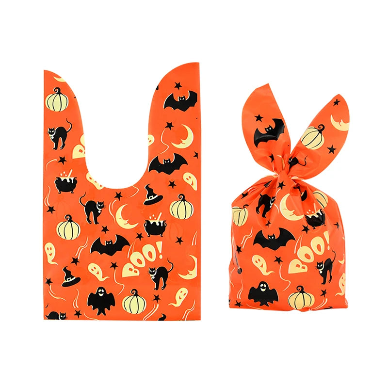 25/50 Stück Halloween Süßigkeitentüten, Kaninchenohr Kürbis, Plastiktüte, Kekse, Dessert DIY Verpackung, Kid Halloween, Party Geschenk Dekor