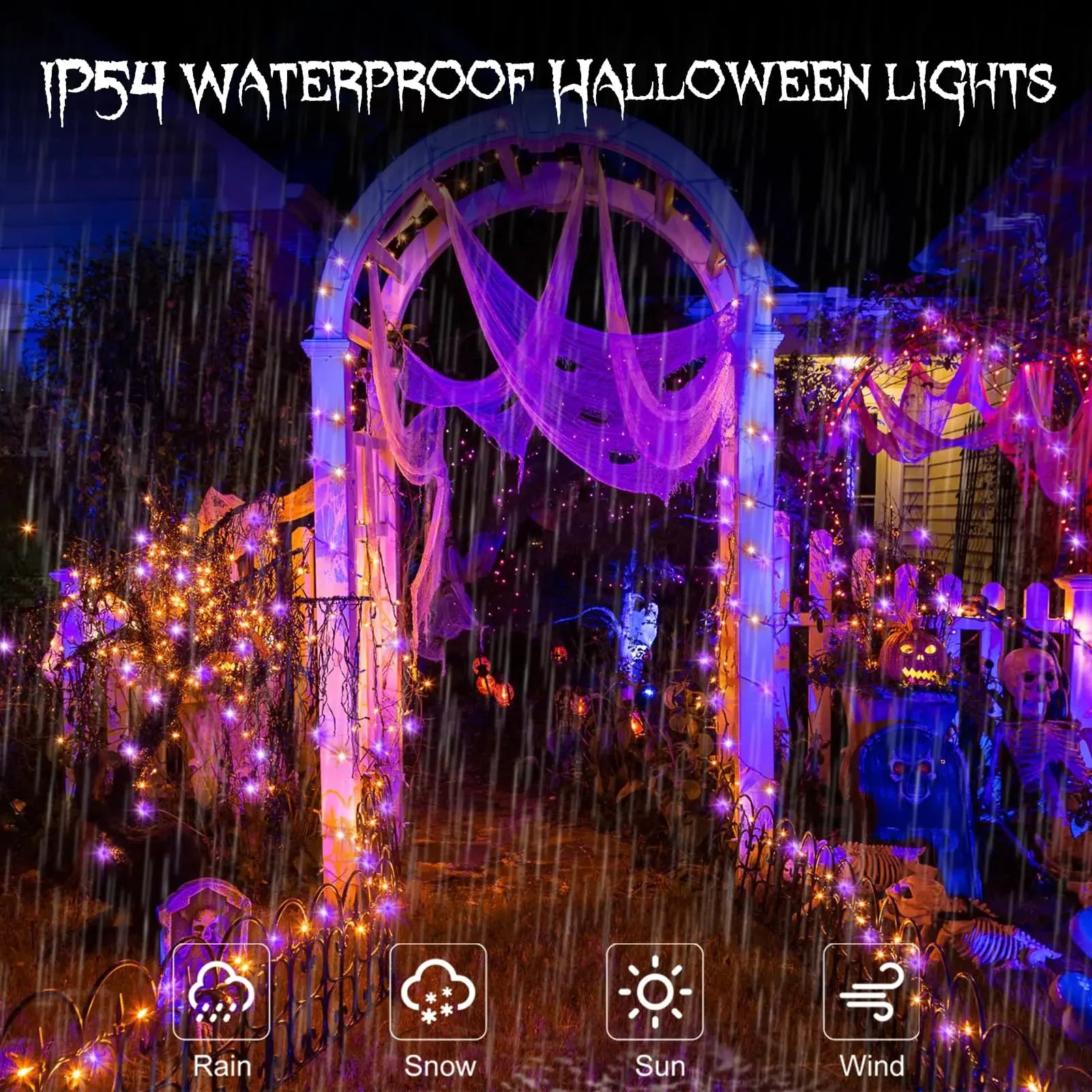 10–120 m Kupferdraht-Lichterketten, Halloween, lila und orange, 8 Modi, für den Außenbereich, Straßenbeleuchtung, Weihnachtsgirlande, Partydekoration
