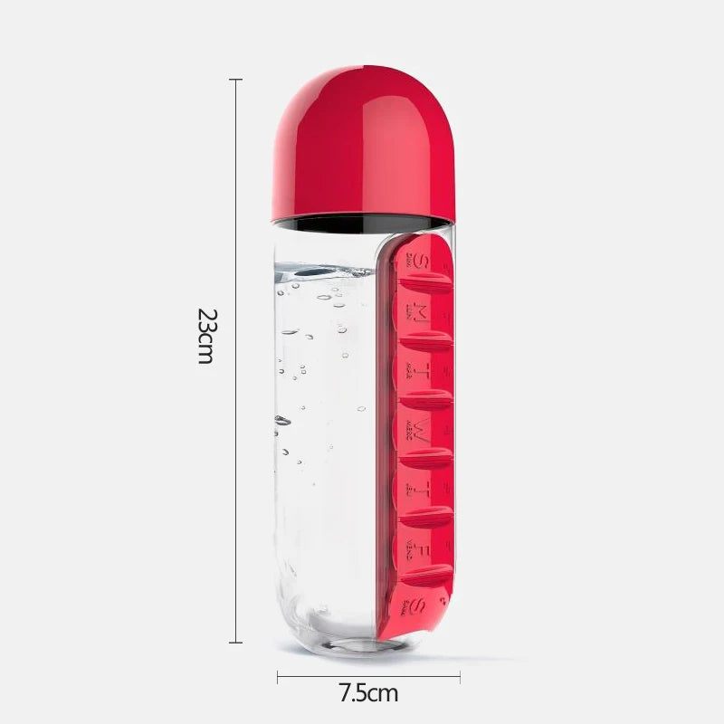2 in 1, 600 ml 7 Fächer Medizinbox Wasserbecher
