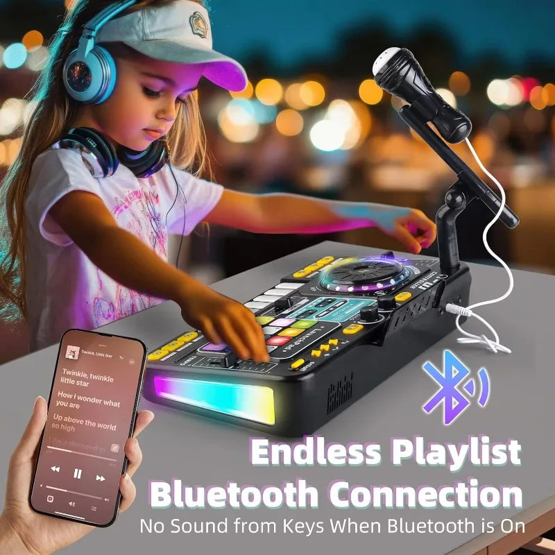 DJ Mischspielzeug für Kinder, multifunktionale Bluetooth-DJ-Tastaturen, Plattenspieler-Controller, Kinder-Musikinstrument, Lernspielzeug