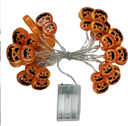 2PCS1.5/3m Halloween LED Lichterkette, Kürbis Geister Spinnennetz Fledermaus Kronleuchter, Batteriebetriebene Halloween Dekoration Requisiten