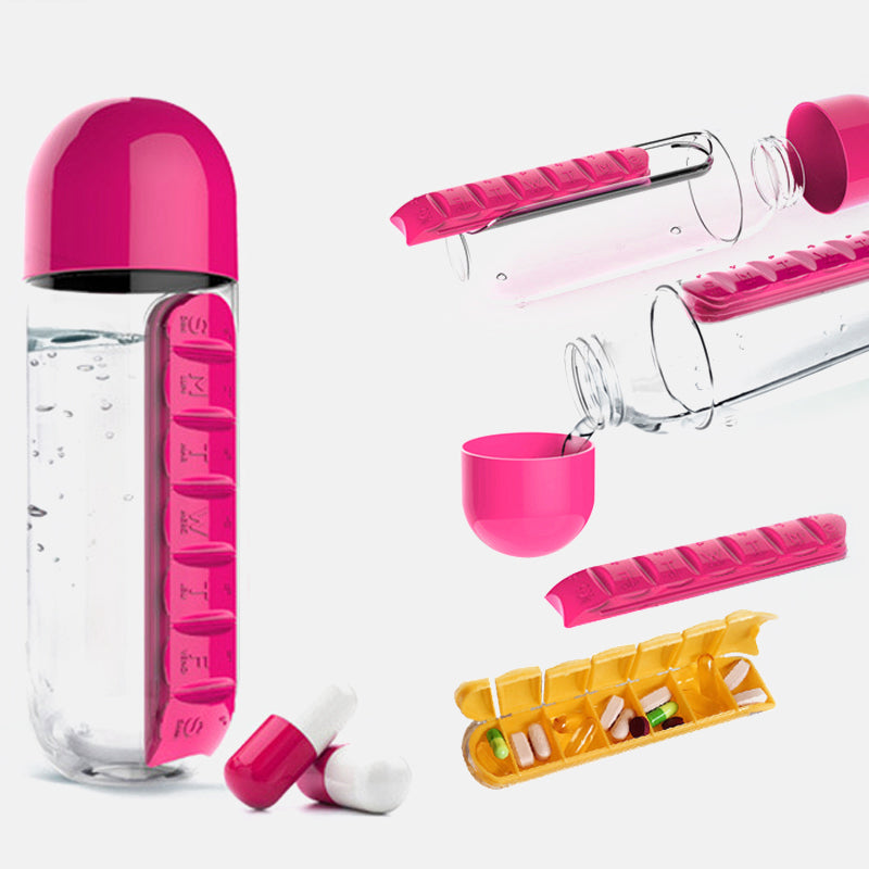 2 in 1, 600 ml 7 Fächer Medizinbox Wasserbecher