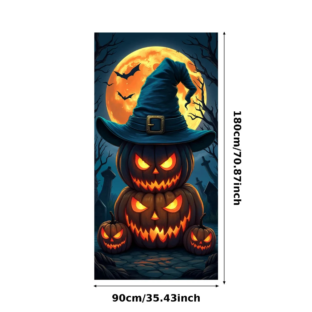 Event-Banner, bunter Druck, Kürbis-Laternen-Banner, Kürbis-Banner, Halloween-Party, Feiertagsfeier, gruselige Tür-Banner-Abdeckung