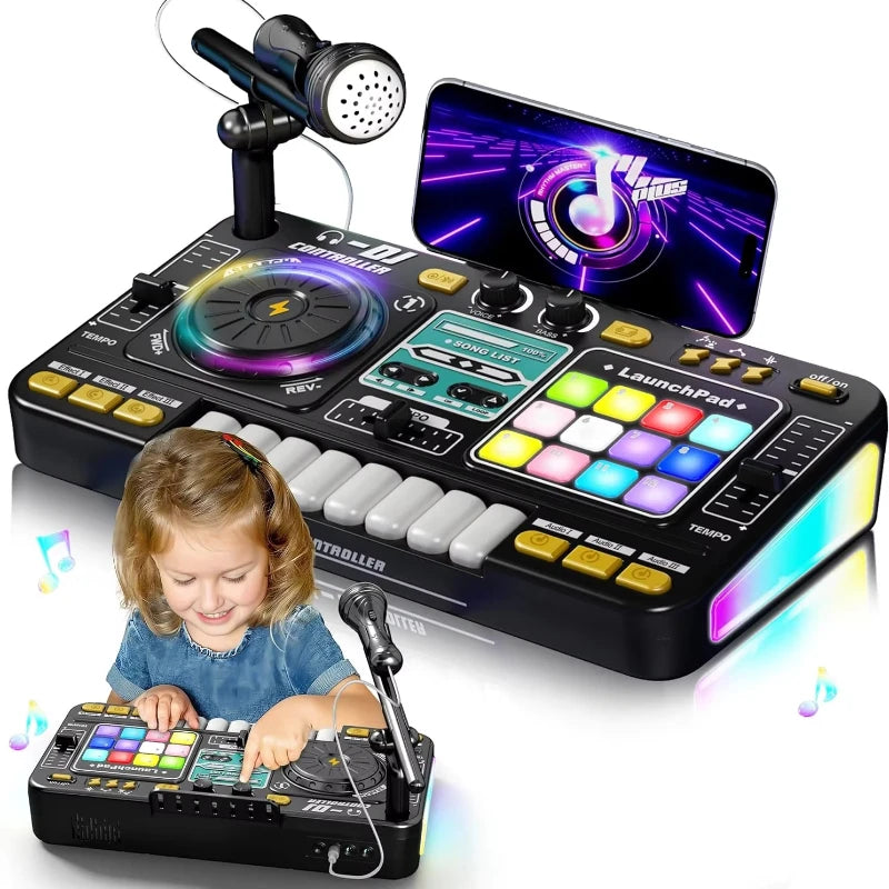 DJ Mischspielzeug für Kinder, multifunktionale Bluetooth-DJ-Tastaturen, Plattenspieler-Controller, Kinder-Musikinstrument, Lernspielzeug