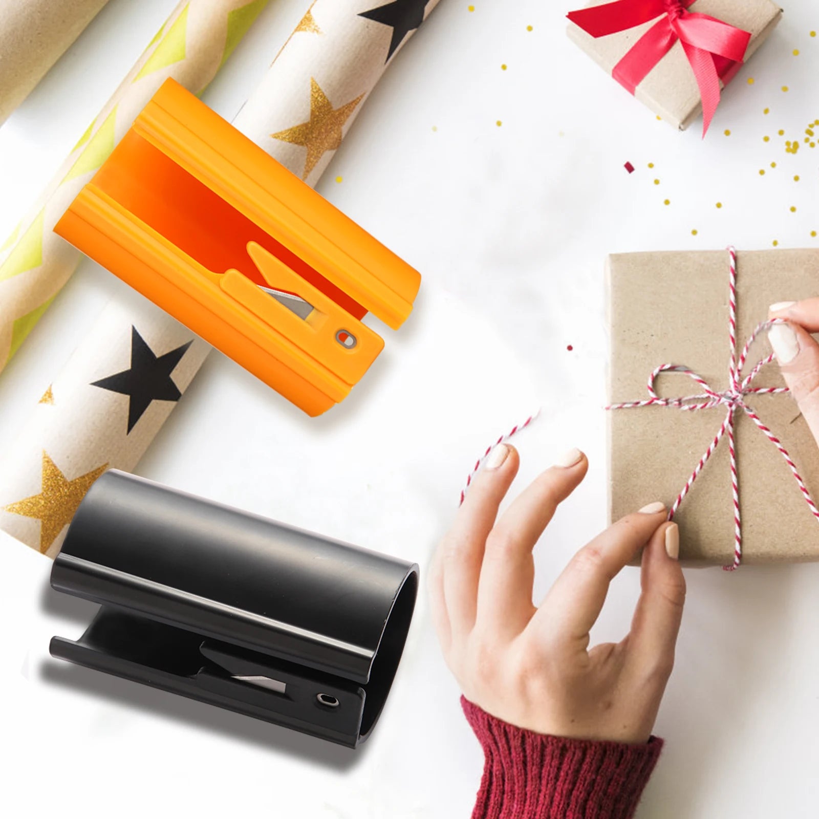 HORN Geschenkpapierschneider mit Gleitfunktion – leichtgängiger Geschenkpapierschneider für Weihnachten und Geburtstage, langlebiges ABS, Orange/Schwarz