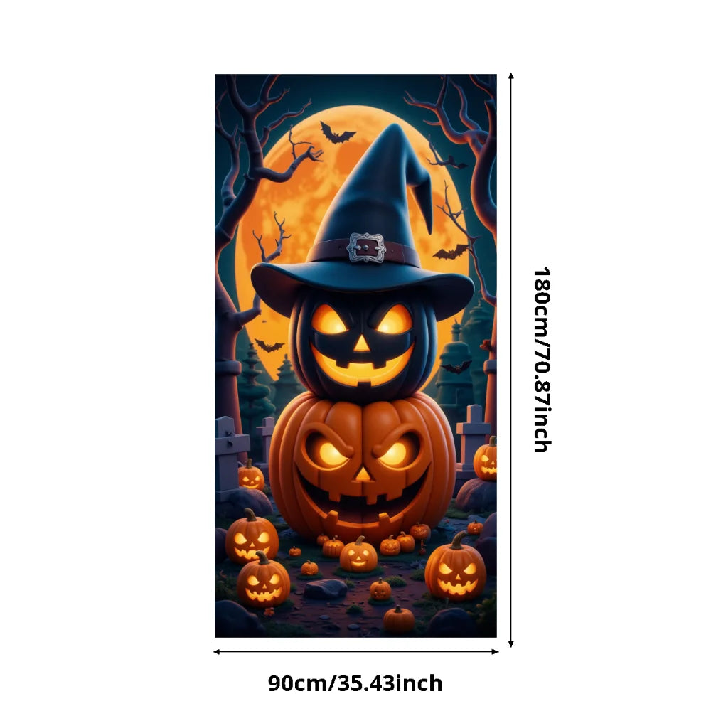 Event-Banner, bunter Druck, Kürbis-Laternen-Banner, Kürbis-Banner, Halloween-Party, Feiertagsfeier, gruselige Tür-Banner-Abdeckung