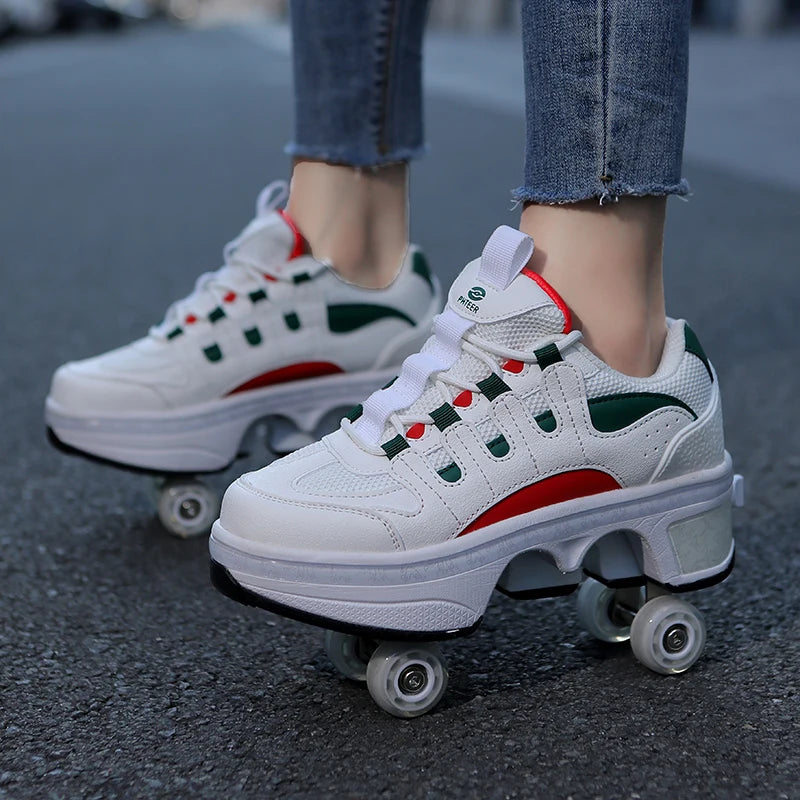 Kinder-Rollschuhe mit ausziehbarer Vierradunterstützung