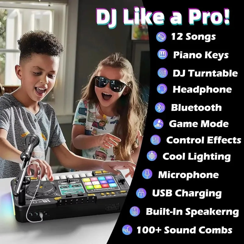 DJ Mischspielzeug für Kinder, multifunktionale Bluetooth-DJ-Tastaturen, Plattenspieler-Controller, Kinder-Musikinstrument, Lernspielzeug