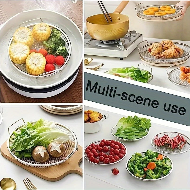 Filterschale aus Edelstahl, wiederverwendbarer runder Netzkorb, zum Braten, Grillen, Küchensieb, Wasserfilterkorb für Obst und Gemüse