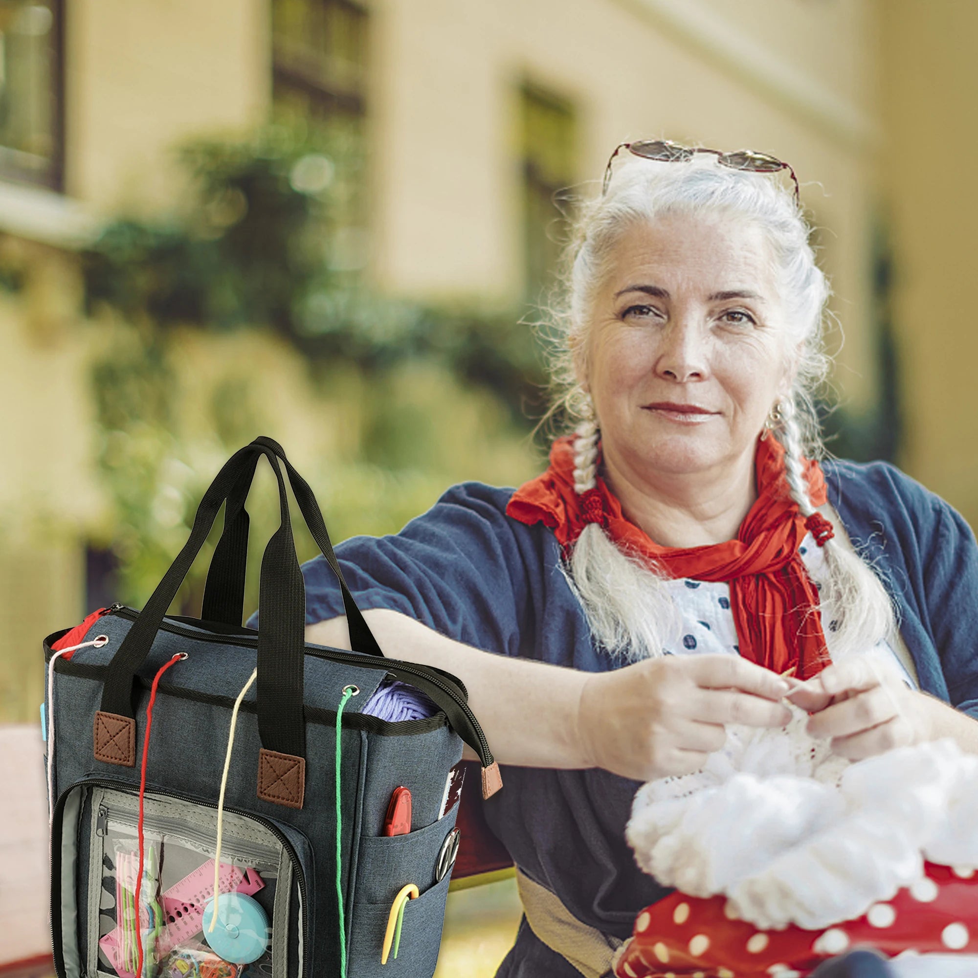 KOKNIT Strick-Tragetasche, Garn-Aufbewahrungstasche für Stricknadeln, Häkelnadeln und Nähzubehör, DIY-Nähset-Tasche für Mamas