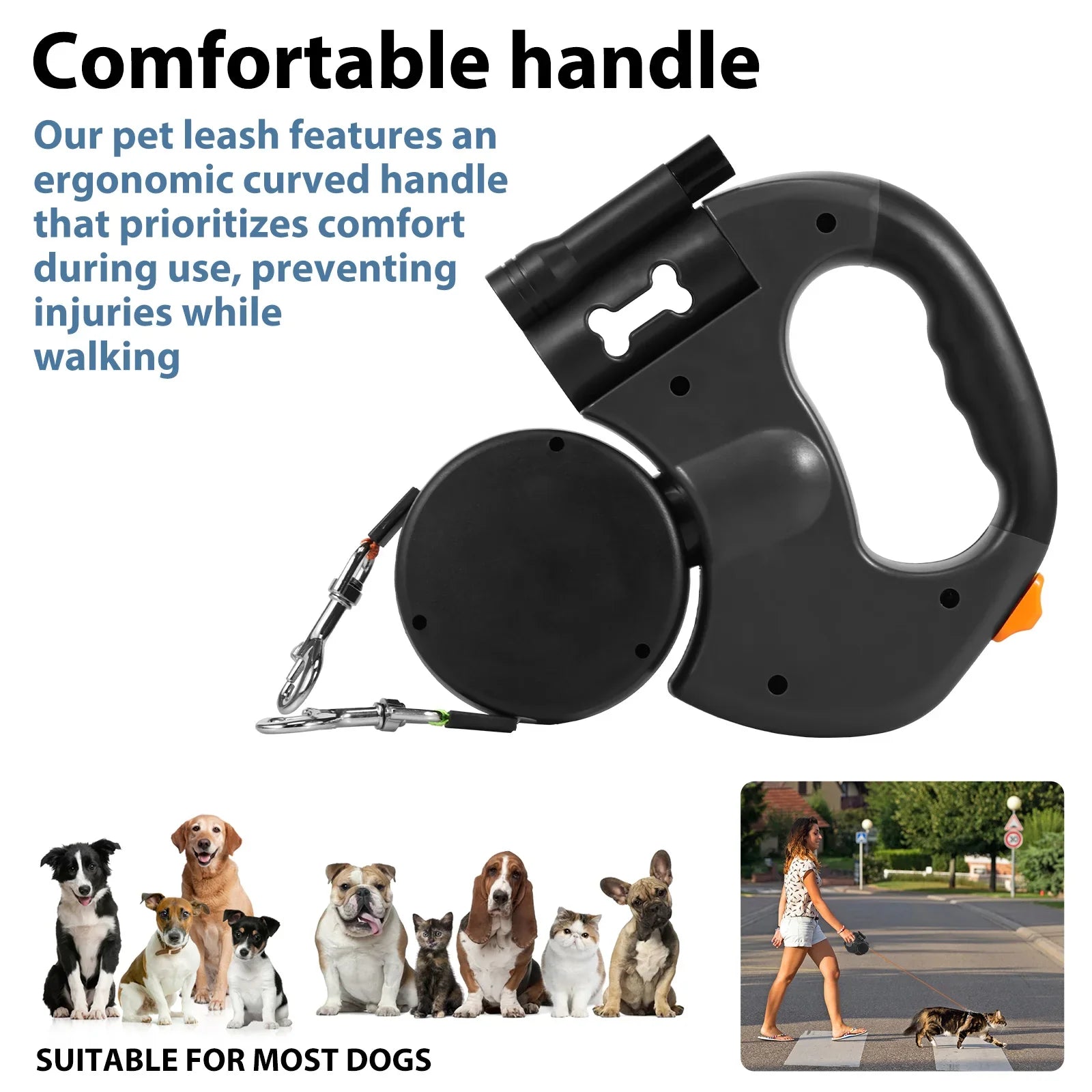 2-in-1-Rollleine für Hunde, 3 m reflektierende Hundeleine zum Spazierengehen