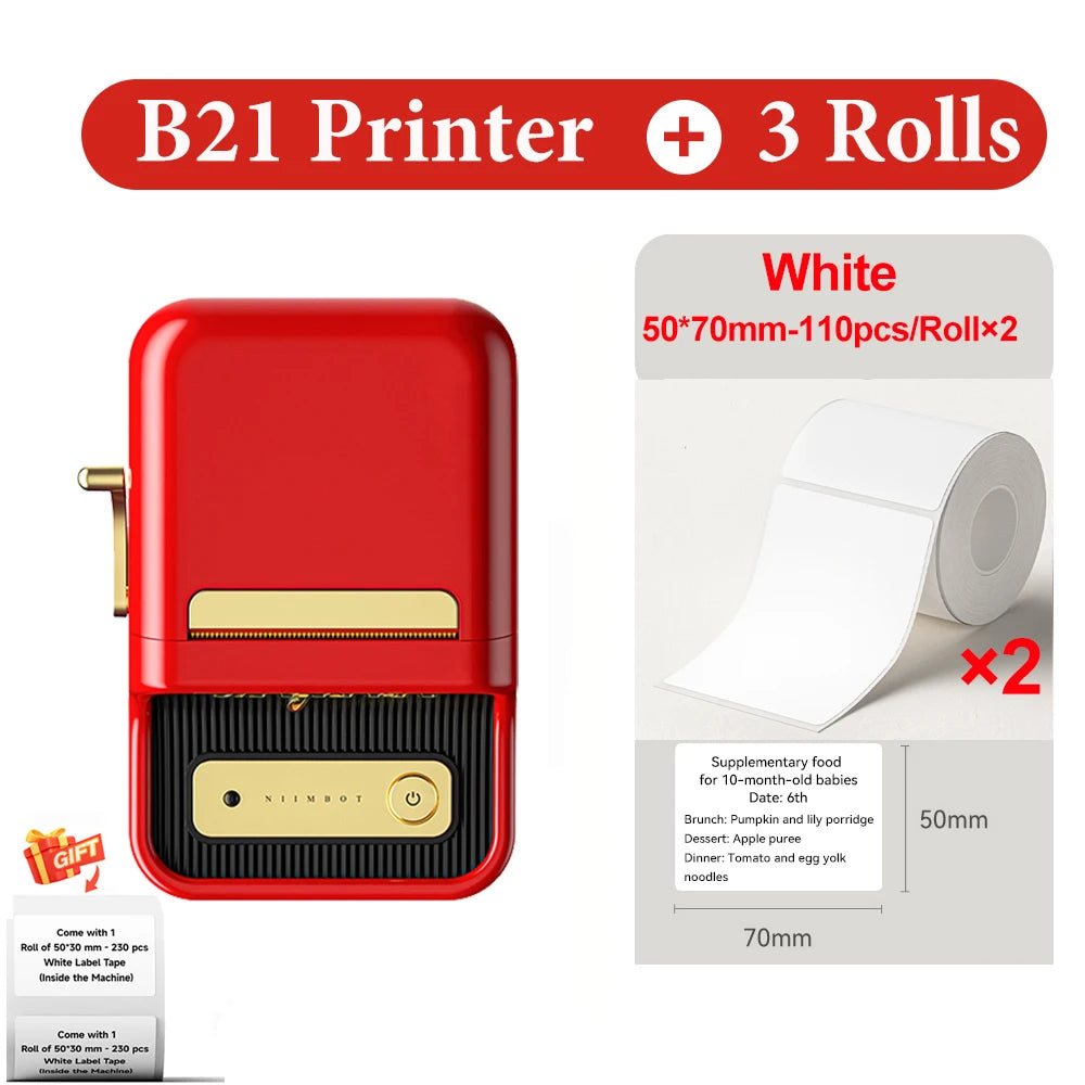 Niimbot B21- Kabelloser tintenloser Etikettendrucker, Barcode-Etikettendrucker, Druckpapier, Aufkleber Maschine 20 mm - 50 mm