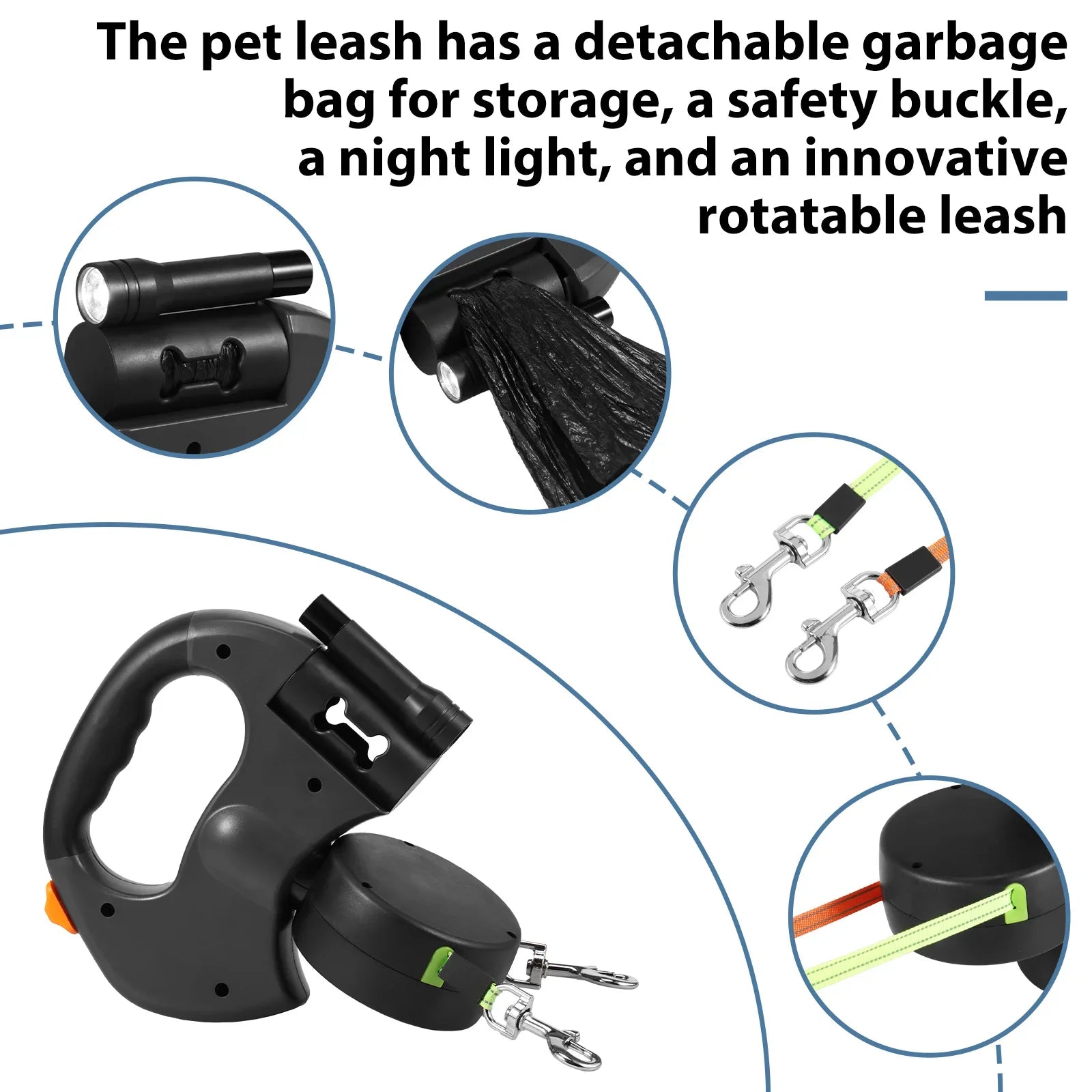 2-in-1-Rollleine für Hunde, 3 m reflektierende Hundeleine zum Spazierengehen