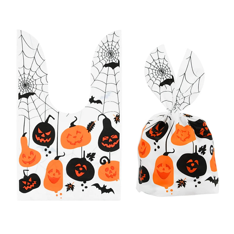 25/50 Stück Halloween Süßigkeitentüten, Kaninchenohr Kürbis, Plastiktüte, Kekse, Dessert DIY Verpackung, Kid Halloween, Party Geschenk Dekor