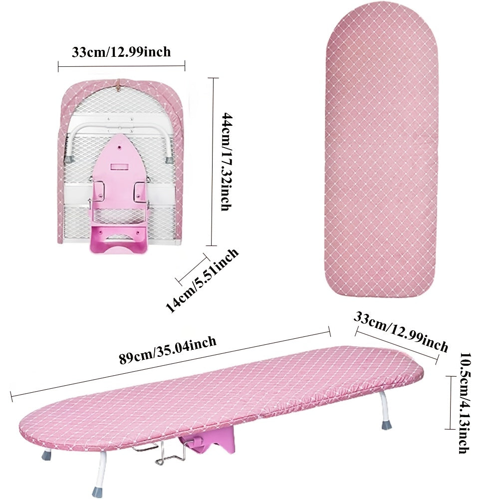 Faltbares Mini-Bügelbrett mit Bügeleisenhalter | Tragbares 89 x 33 cm (35 × 13 Zoll) Tischbügelbrett | Platzsparend für kleine Räume | Rutschfeste Füße | Wärmereflektierender Bezug | Einfach zu verstauen und zu Hause zu verwenden