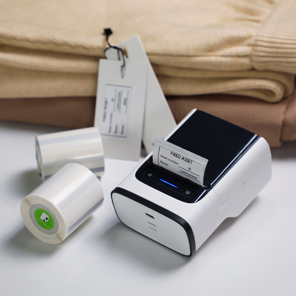 Etikettendrucker - Etikettierer mit Klebeband, Etikettendrucker PM220, tragbarer 2-Zoll-Thermodrucker für Zuhause, Büro, Adressen, Logos, Kleidung, kleine Unternehmen usw., unterstützt Etikettenbreiten von 23-54 mm (0,91"-2,12"), 1 Packung, Weiß, Schwarz,