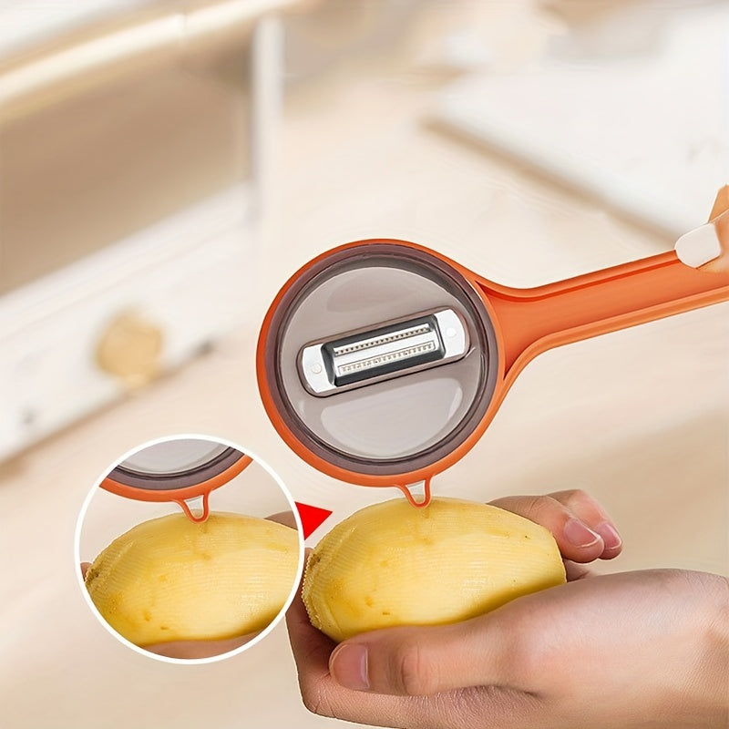 Compact Car Camping Peeler with Storage Container - Durable Thermoplastic Polyurethane, Ideal for RV Kitchen Use, Food-Safe, No Battery Needed, Camping Essentials | Compact Kitchen Tool | Durable Construction, Vegetable Peele