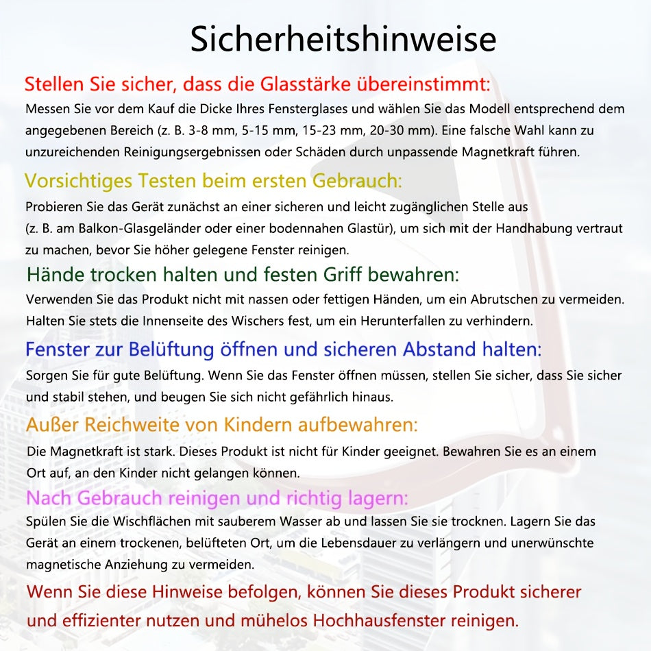 Doppelseitiger magnetischer Glaswischer – Wählen Sie die richtige Dicke (3–8 mm, 5–15 mm, 15–24 mm) für Ihre Fensterreinigungsbedürfnisse