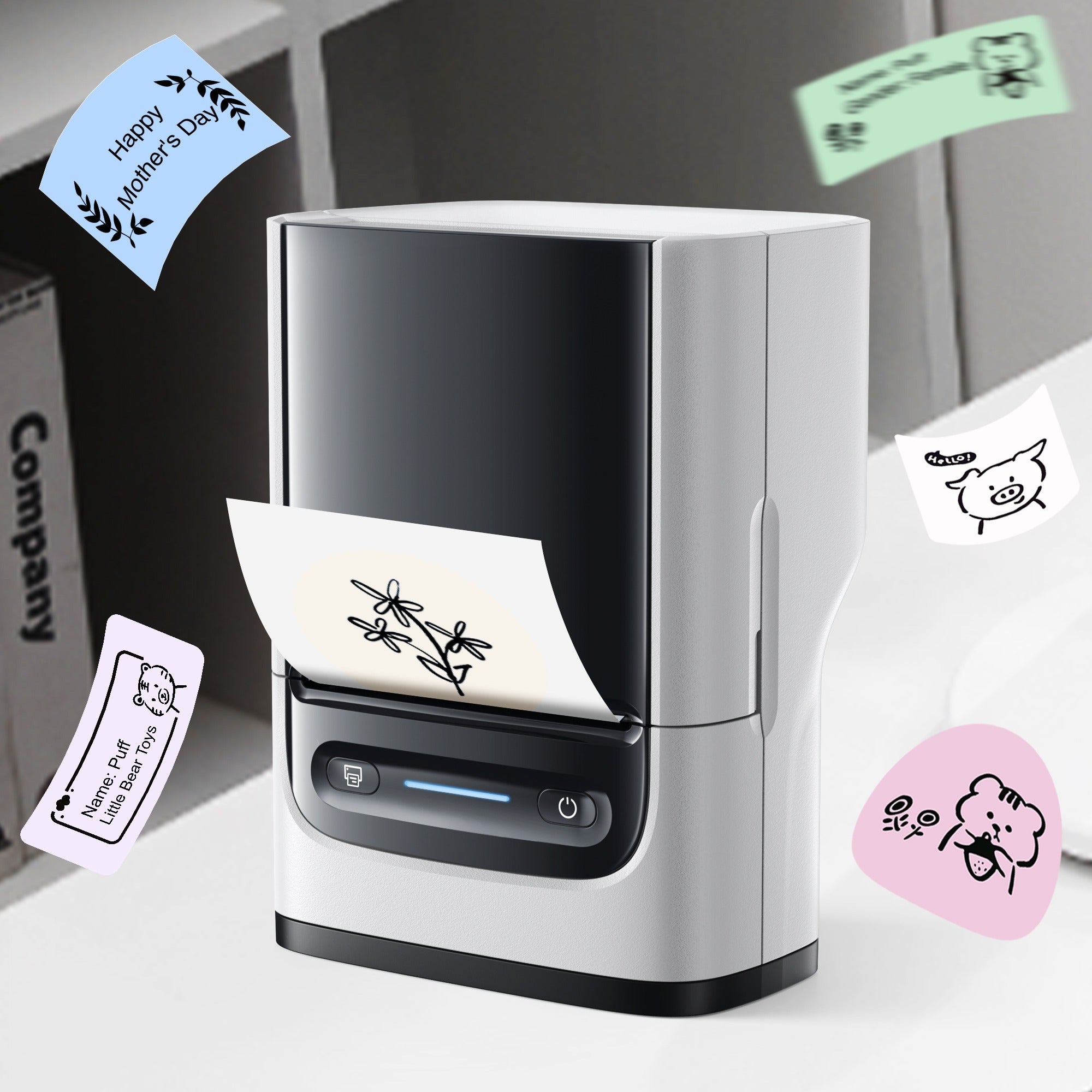Etikettendrucker - Etikettierer mit Klebeband, Etikettendrucker PM220, tragbarer 2-Zoll-Thermodrucker für Zuhause, Büro, Adressen, Logos, Kleidung, kleine Unternehmen usw., unterstützt Etikettenbreiten von 23-54 mm (0,91"-2,12"), 1 Packung, Weiß, Schwarz,