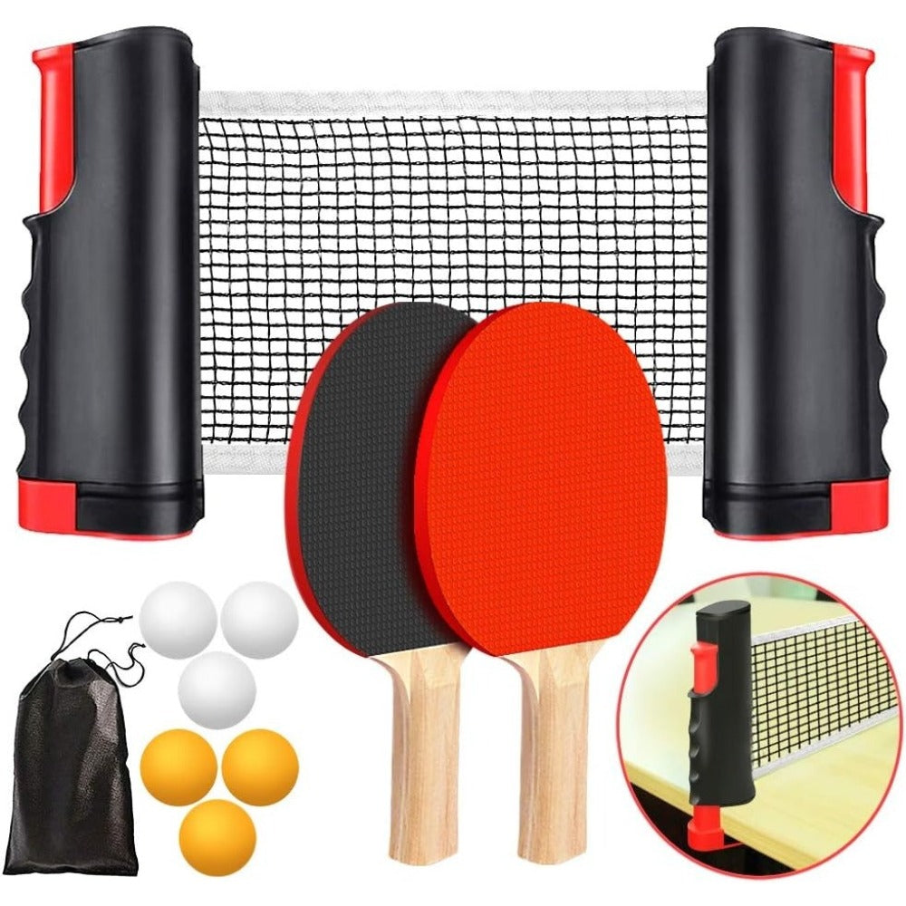 6-teiliges tragbares Tischtennis-Set mit verstellbarem Netz, Schläger und Bällen – kompakte Tragetasche, langlebige ABS-Konstruktion, ideal für Spiele im Innen- und Außenbereich, Tischtennisausrüstung, Indoor-Sportausrüstung