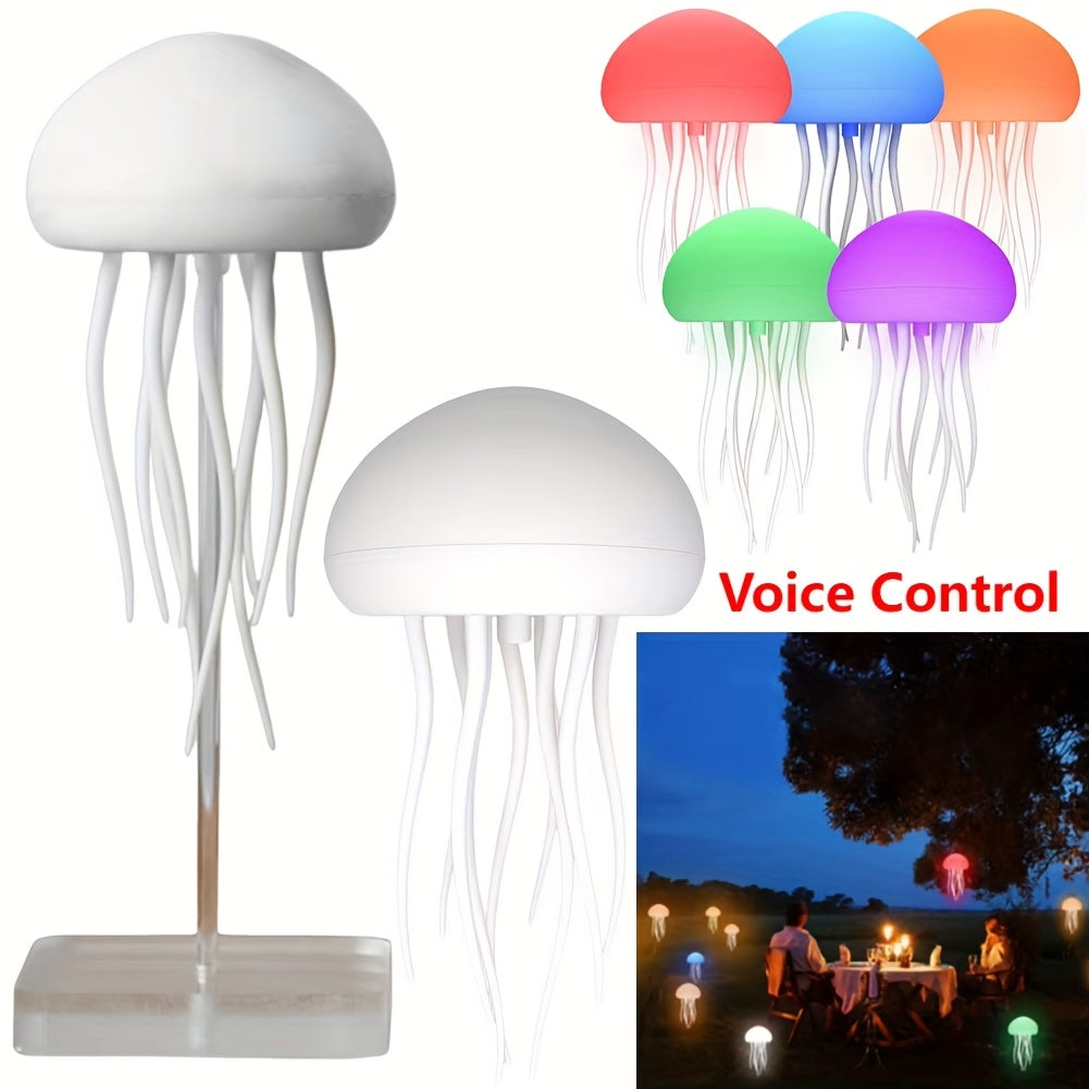 2/1 Stück wiederaufladbares intelligentes LED-Quallen-Nachtlicht – RGB-Farbverlauf, einstellbarer Farbwechsel, sprachgesteuert, USB-betriebene Tischlampe für Schlafzimmer- und Wohnzimmerdekor